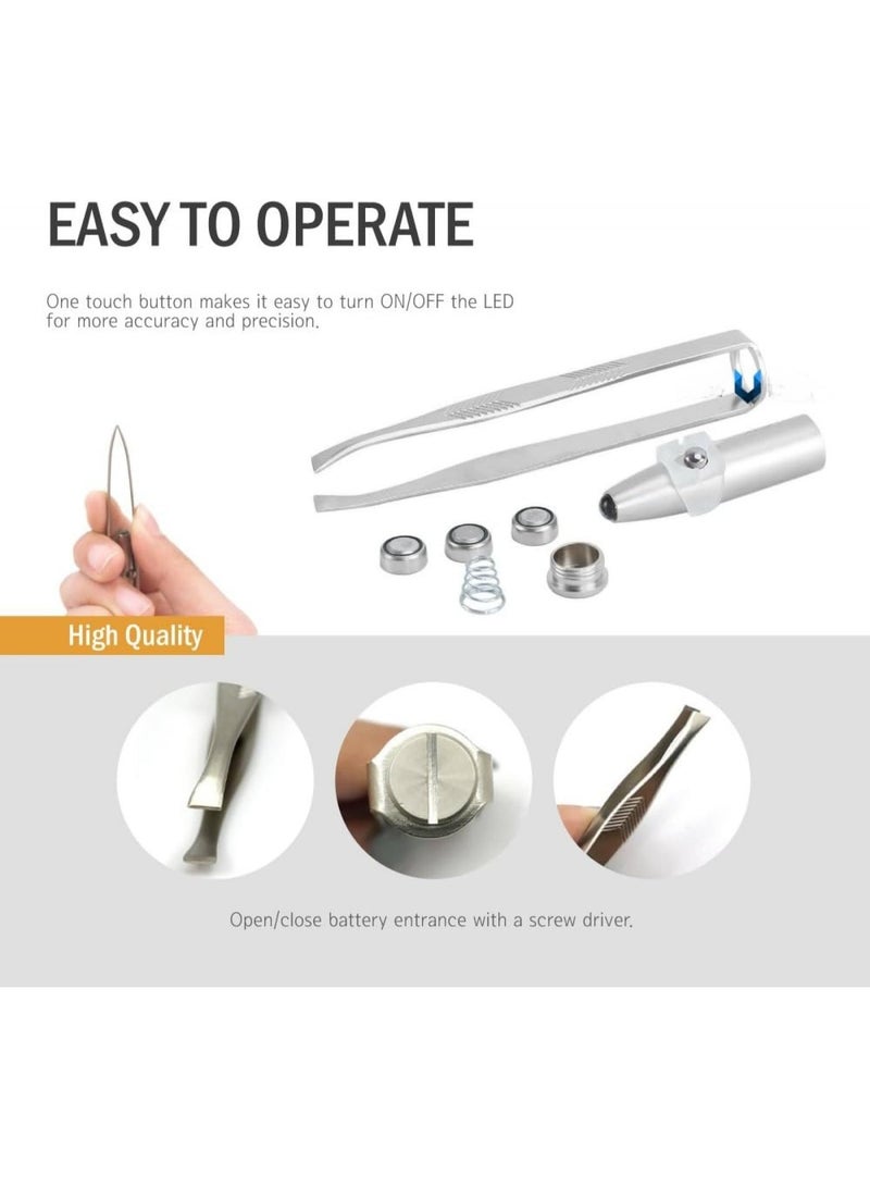Bluejw Light Stainless Steel Tweezers with LED, Makeup Eyelash Eyebrow Hair Removal Illuminating Lighted Tweezers for Precision Men Women - Image 2